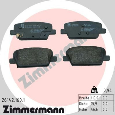 ZIMMERMANN Bremsbelagsatz, Scheibenbremse | 26142.160.1