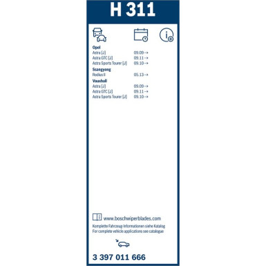 BOSCH | Wischerblatt H311 | Opel Astra | 3397011666