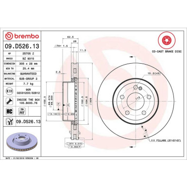 15 481 193 Bremsscheibe VA Co-Cast MERCEDES C, E-Klasse 13 PRIME LINE - Co-Cast 09.D526.13 15 481 193 Bremsscheibe VA Co-Cast MERCEDES C, E-Klasse 13 PRIME LINE - Co-Cast 09.D526.13