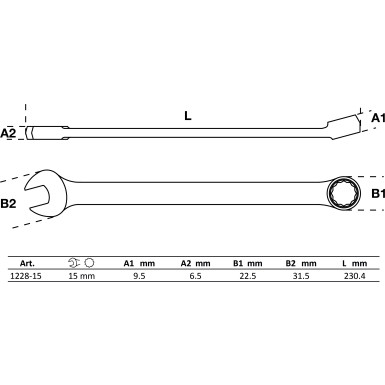 BGS Maul-Ringschlüssel | extra lang | SW 15 mm | 1228-15