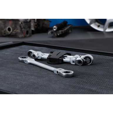 BGS Doppel-Ratschen-Ringschlüssel-Satz abwinkelbar mit E-Profil Ringköpfen SW E6 \u0096 E24 mm 4-tlg 71028