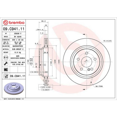 15 482 103 Bremsscheibe HA | MERCEDES S-Klasse 01-13 | 09.C941.11