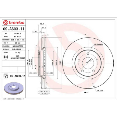 52 481 035 Bremsscheibe VA JAGUAR XJ,XK,XK8 96 PRIME LINE - UV Coated 09.A603.11