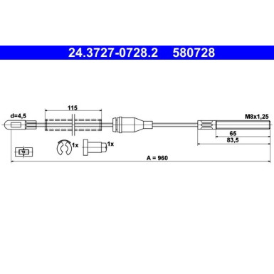 ATE Handbremsseil Seilzug Festellbremse 24.3727-0728.2 ATE Handbremsseil Seilzug Festellbremse 24.3727-0728.2
