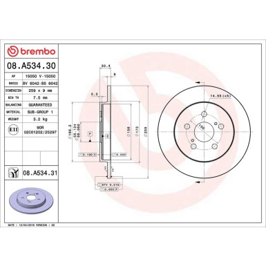 BREMBO Bremsscheibe 08.A534.31 PRIME LINE - UV Coated