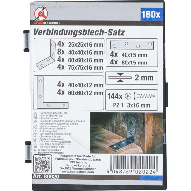 BGS Verbindungsblech-Satz 180-tlg BGS Do it yourself 80920