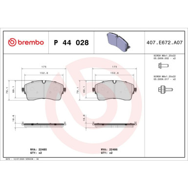 BREMBO Bremsklötze VA RANGE ROVER Evoque 12 PRIME LINE P 44 028
