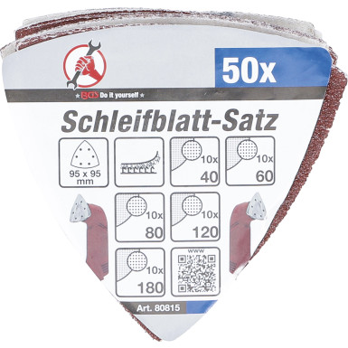 BGS Schleifblatt-Satz für Dreieckschleifer 95 x 95 mm K 40 - 180 50-tlg BGS Do it yourself 80815