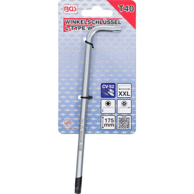 BGS Winkelschlüssel | extra lang | T-Profil (für Torx) mit/ohne Bohrung T40 | 794-T40