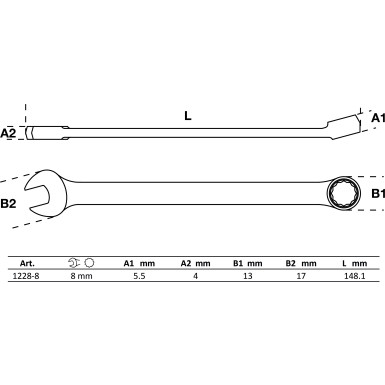 BGS Maul-Ringschlüssel | extra lang | SW 8 mm | 1228-8