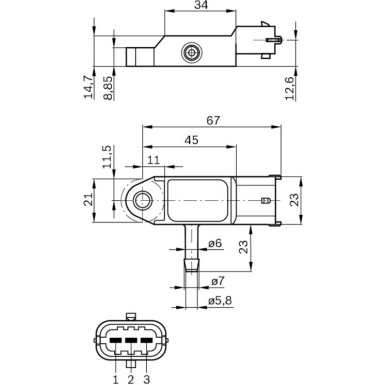 0 281 002 593 Sensor, Saugrohrdruck
