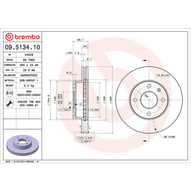 51 481 022 Bremsscheibe VA FORD Sierra 82 PRIME LINE 09.5134.10