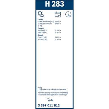 BOSCH | Heckscheibenwischer H283 | Citroen C4 Picasso, Peugeot 308 | 3397011812