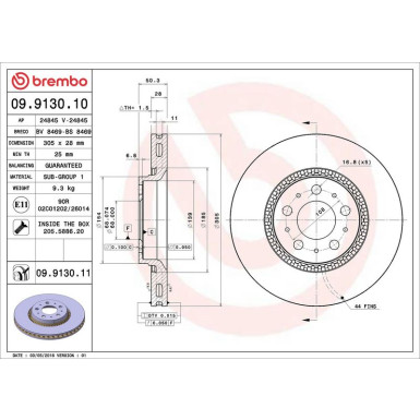 76 481 020 Bremsscheibe VA VOLVO S60,S80,XC70 98 PRIME LINE - UV Coated 09.9130.11