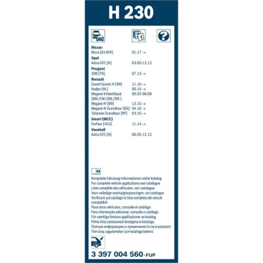 BOSCH | Wischerblatt H230 | TWIN-Standard | 3397004560