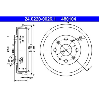 ATE Bremstrommel 24.0220-0026.1