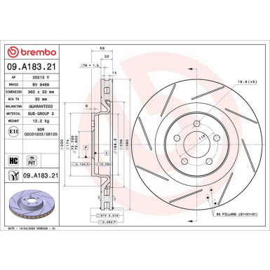 Bremsscheibe VA CHRYSLER 300C 04 PRIME LINE - UV Coated 09.A183.21 Bremsscheibe VA CHRYSLER 300C 04 PRIME LINE - UV Coated 09.A183.21