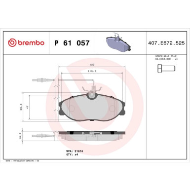 BREMBO Bremsklötze VA | CITROEN Xsara, ZX PEUGEOT 306, 406 93-11 | P 61 057