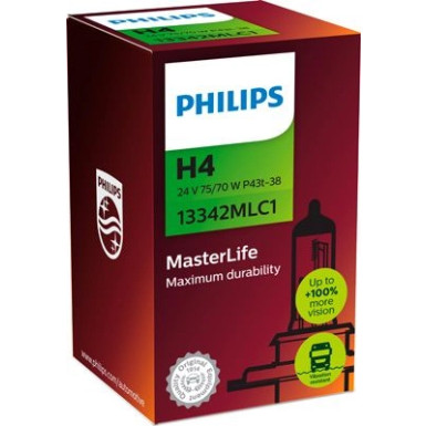 H4 24V 75/70W P43t-38 MasterLife max durability & 4x lifetime 1 St. Philips | 13342MLC1 H4 24V 75/70W P43t-38 MasterLife max durability & 4x lifetime 1 St. Philips | 13342MLC1