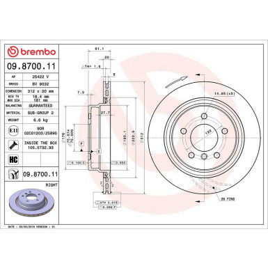BREMBO Bremsscheibe 09.8700.11 PRIME LINE - UV Coated