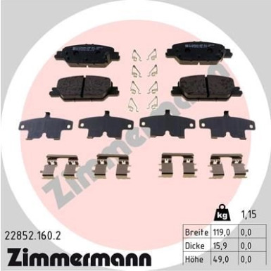 ZIMMERMANN Bremsbelagsatz, Scheibenbremse | 22852.160.2