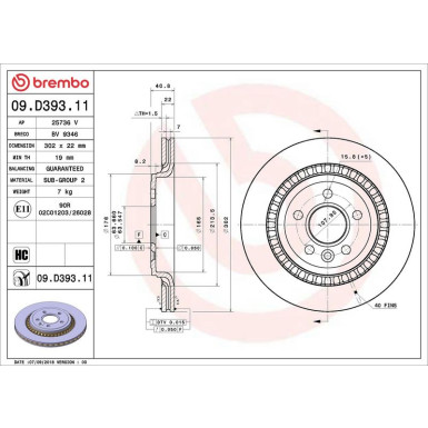 Bremsscheibe HA | VOLVO S60, S80, V60, V70 06 | 09.D393.11