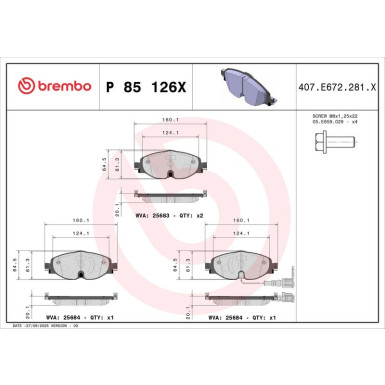 BREMBO Bremsklötze Xtra VA | AUDI A3 SEAT SKODA VW 11 | P 85 126X BREMBO Bremsklötze Xtra VA | AUDI A3 SEAT SKODA VW 11 | P 85 126X