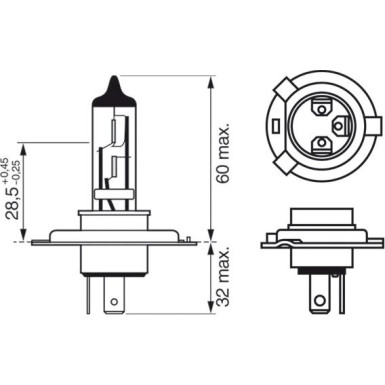 GLÜHLAMPE H4 12V/60/55W P43T PLUS 90 2 SZT. KARTONIK | 1987301422
