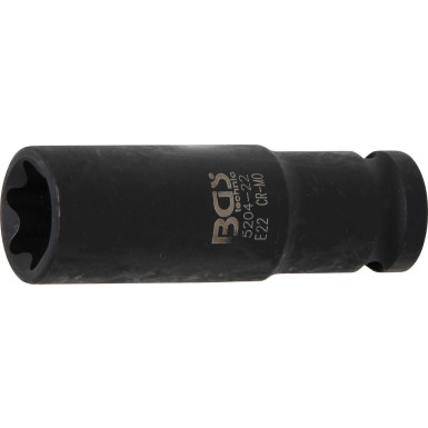 BGS Kraft-Steckschlüssel-Einsatz E-Profil, tief | Antrieb Innenvierkant 12,5 mm (1/2"""") | SW E22 mm | 5204-22