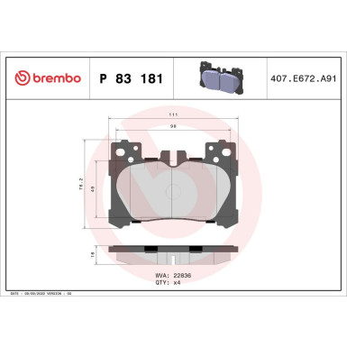 BREMBO Bremsklötze HA | LEXUS LC Coupe,LS 16 | P 83 181 BREMBO Bremsklötze HA | LEXUS LC Coupe,LS 16 | P 83 181