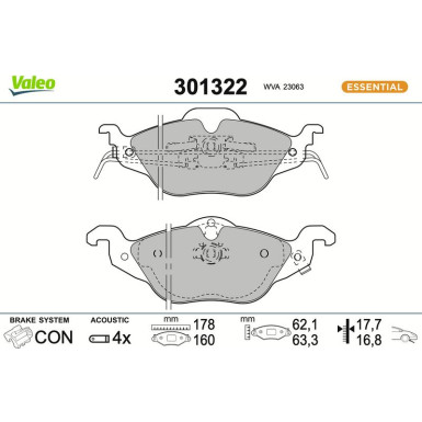 VALEO Bremsbeläge 301322 VALEO Bremsbeläge 301322