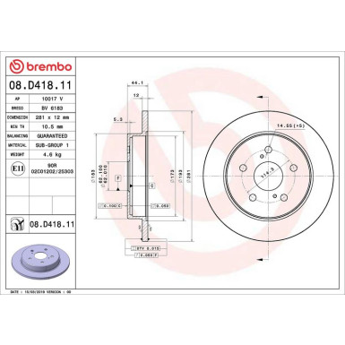Bremsscheibe HA LEXUS ES, NX, UX TOYOTA C-Hr 16 PRIME LINE - UV Coated 08.D418.11 Bremsscheibe HA LEXUS ES, NX, UX TOYOTA C-Hr 16 PRIME LINE - UV Coated 08.D418.11