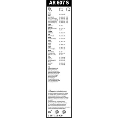 Scheibenwischer Aerotwin AR607S BOSCH | OPEL Vectra C | 3397118909
