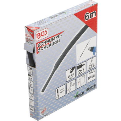 BGS Schrumpfschlauch-Box | schwarz | Ø 5 mm | 6 m | 6848