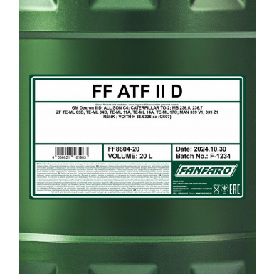 Fanfaro ATF II D Automatikgetriebeöl 20L | FF8604-20
