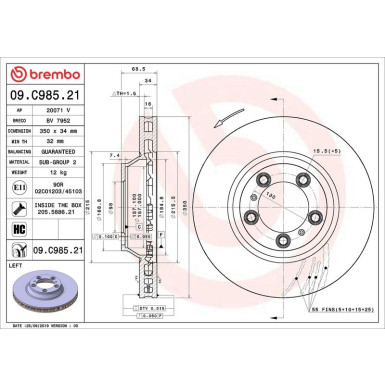 Bremsscheibe VA li PORSCHE Cayenne, Panamera 16 PRIME LINE - UV Coated 09.C985.21