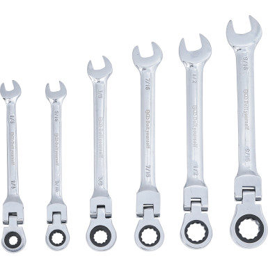 BGS Ratschenring-Maulschlüssel-Satz | flexible Köpfe | Zollmaße | SW 1/4"""" - 9/16"""" | 6-tlg | 30005