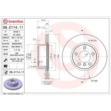 11 481 071 Bremsscheibe VA | BMW F20,F30 10 | 09.C114.11
