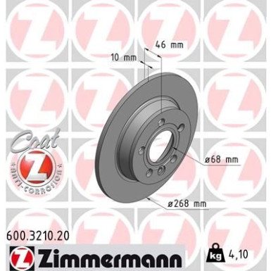 ZIMMERMANN Bremsscheibe 600.3210.20 Coat Z ZIMMERMANN Bremsscheibe 600.3210.20 Coat Z