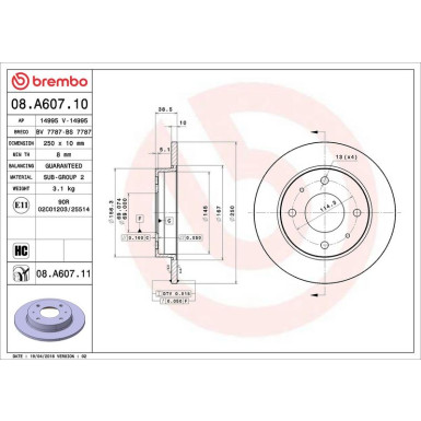 84 482 017 Bremsscheibe HA MITSUBISHI Colt,SMART Forfour 04 PRIME LINE - UV Coated 08.A607.11