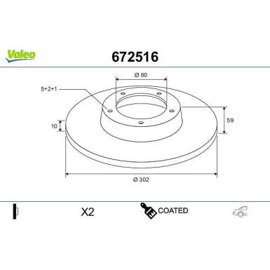 VALEO Bremsscheibe 672516 COATED