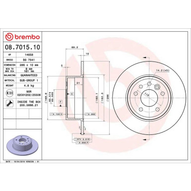 10 482 010 Bremsscheibe HA OPEL Vectra,SAAB 9-3,9-5 97 PRIME LINE 08.7015.10