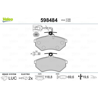 VALEO Bremsbeläge | 598484
