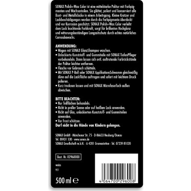 SONAX | Polish&Wax Color weiß 500ml NanoPro | 02960000