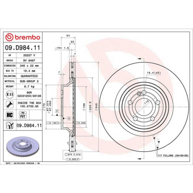 Bremsscheibe HA MERCEDES GLE, GLS 18 PRIME LINE - UV Coated 09.D984.11