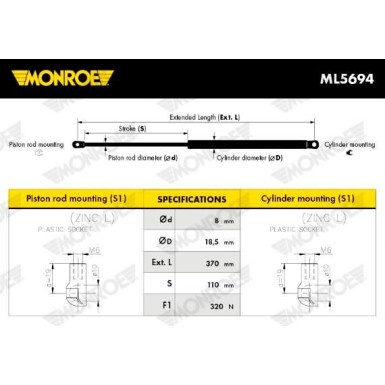 MONROE Gasfeder, Koffer-/Laderaum ML5694 MONROE MaxLift
