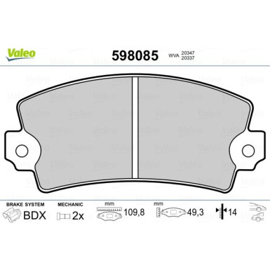 VALEO Bremsbeläge 598085
