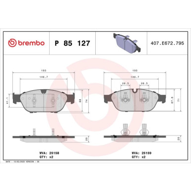 BREMBO Bremsklötze VA AUDI A6 10-, A7 10-, A8 09 PRIME LINE P 85 127