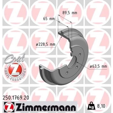 ZIMMERMANN Bremstrommel | 250.1769.20