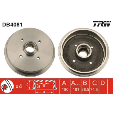 Bremstrommel. Seat T. Arosa/Cordoba/Ibiza/Toledo 91-04 | DB4081 Bremstrommel. Seat T. Arosa/Cordoba/Ibiza/Toledo 91-04 | DB4081